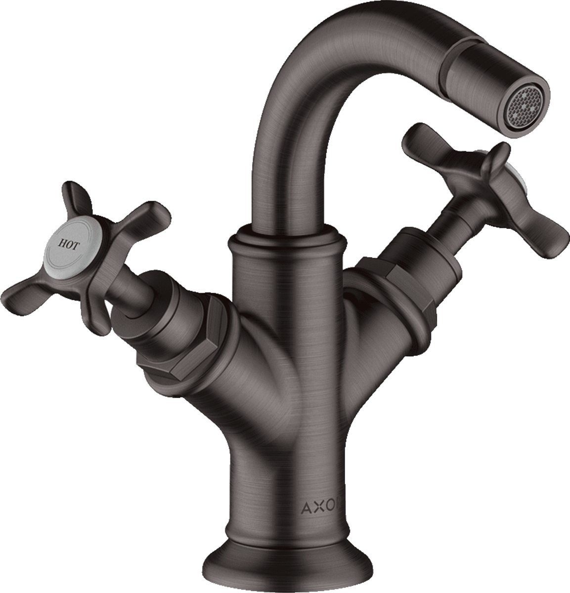 HANSGROHE AXOR Montreux 2-Griff Bidetarmatur mit Kreuzgriffen und Zugstangen-Ablaufgarnitur #16520340 - Brushed Black Chrome