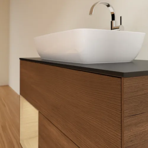 Bild von VILLEROY BOCH Finion Waschbeckenunterschrank, mit Beleuchtung, 2 Auszüge, 1000 x 603 x 501 mm, Walnut Veneer / Oak Veneer / Glass Black Matt #F772PCGN