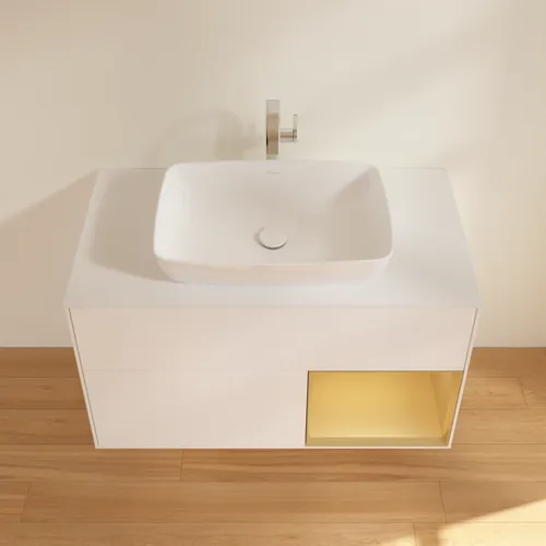 VILLEROY BOCH Finion Waschbeckenunterschrank, mit Beleuchtung, 2 Auszüge, 1000 x 603 x 501 mm, White Matt Lacquer / Gold Matt Lacquer / Glass White Matt #F781HFMT, Bild 4