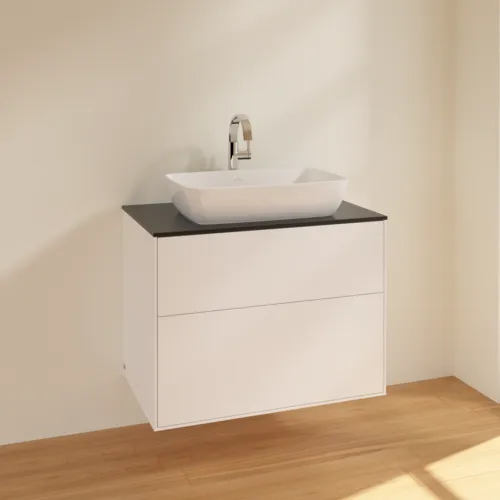 VILLEROY BOCH Finion Waschbeckenunterschrank, 2 Auszüge, 800 x 603 x 501 mm, White Matt Lacquer / Glass Black Matt #F75200MT, Bild 2