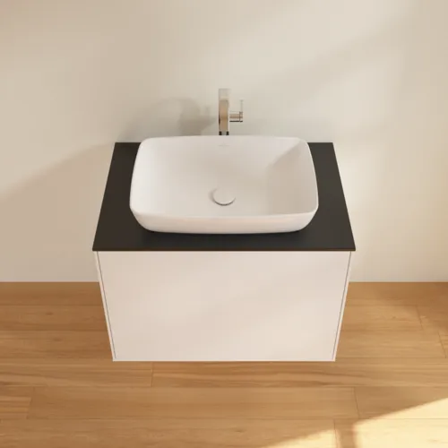 VILLEROY BOCH Finion Waschbeckenunterschrank, 2 Auszüge, 800 x 603 x 501 mm, White Matt Lacquer / Glass Black Matt #F75200MT, Bild 4