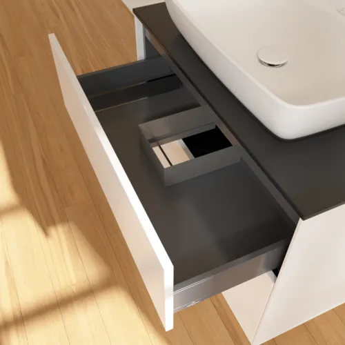VILLEROY BOCH Finion Waschbeckenunterschrank, 2 Auszüge, 800 x 603 x 501 mm, White Matt Lacquer / Glass Black Matt #F75200MT, Bild 7