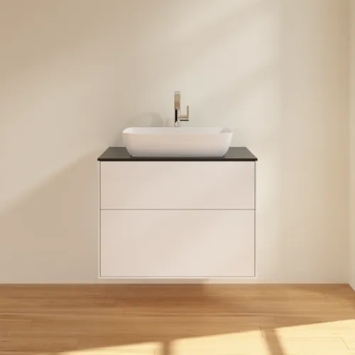 VILLEROY BOCH Finion Waschbeckenunterschrank, 2 Auszüge, 800 x 603 x 501 mm, White Matt Lacquer / Glass Black Matt #F75200MT, Bild 3