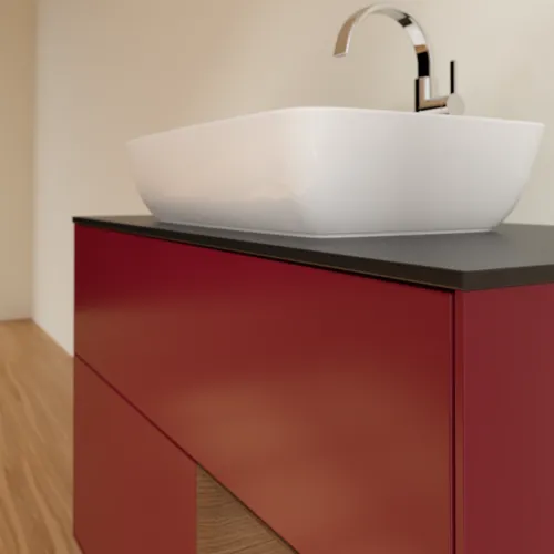 VILLEROY BOCH Finion Waschbeckenunterschrank, mit Beleuchtung, 2 Auszüge, 1000 x 603 x 501 mm, Peony Matt Lacquer / Walnut Veneer / Glass Black Matt #F782GNHB, Bild 6