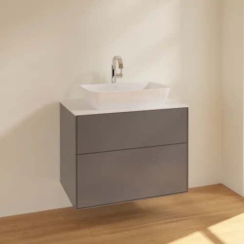 Bild von VILLEROY BOCH Finion Waschbeckenunterschrank, 2 Auszüge, 800 x 603 x 501 mm, Anthracite Matt Lacquer / Glass White Matt #F75100GK