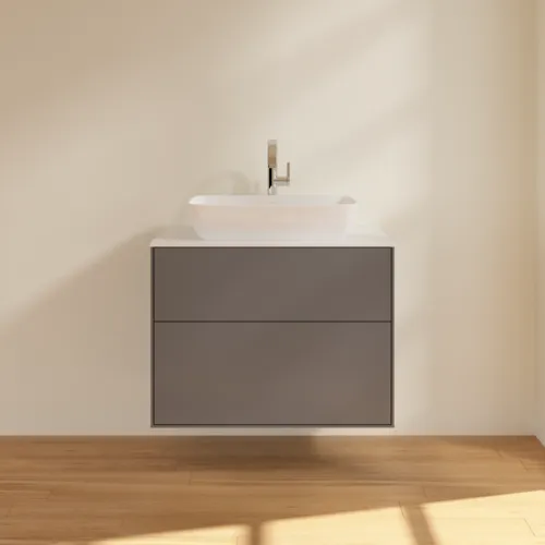 Bild von VILLEROY BOCH Finion Waschbeckenunterschrank, 2 Auszüge, 800 x 603 x 501 mm, Anthracite Matt Lacquer / Glass White Matt #F75100GK