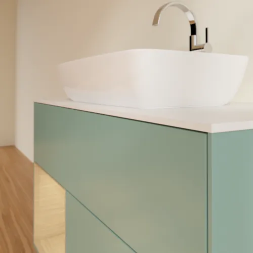 Bild von VILLEROY BOCH Finion Waschbeckenunterschrank, mit Beleuchtung, 2 Auszüge, 1000 x 603 x 501 mm, Olive Matt Lacquer / Oak Veneer / Glass White Matt #F771PCGM