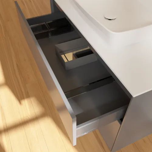 VILLEROY BOCH Finion Waschbeckenunterschrank, mit Beleuchtung, 2 Auszüge, 1000 x 603 x 501 mm, Anthracite Matt Lacquer / Oak Veneer / Glass White Matt #F771PCGK, Bild 8