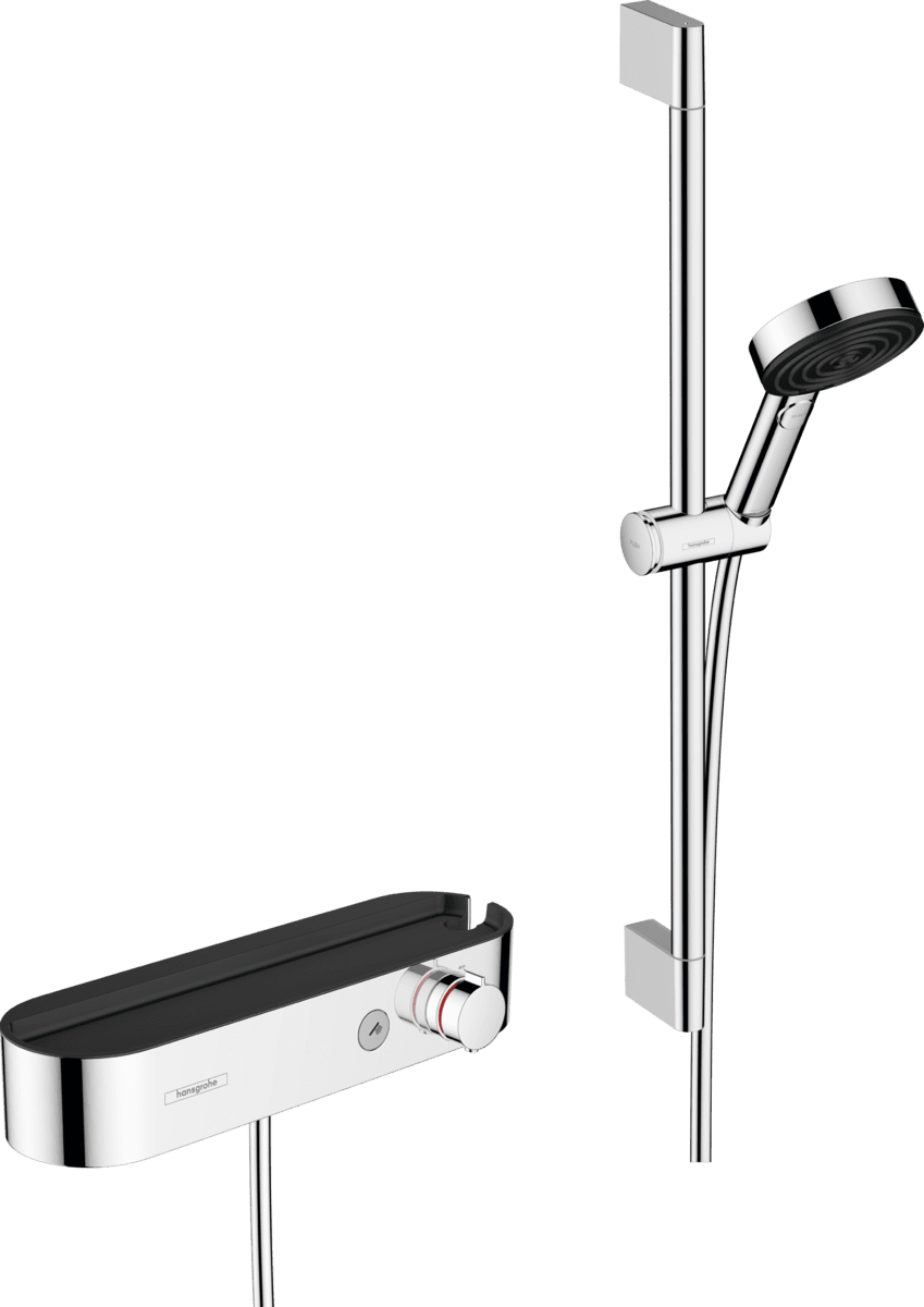 Picture of HANSGROHE Pulsify Select S Shower system 105 3jet Relaxation with hand shower, thermostat, shower bar 65 cm, slider and shower hose Chrome 24260000