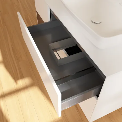 Bild von VILLEROY BOCH Finion Waschbeckenunterschrank, mit Beleuchtung, 3 Auszüge, 1200 x 603 x 501 mm, White Matt Lacquer / Walnut Veneer / Glass White Matt #F801GNMT