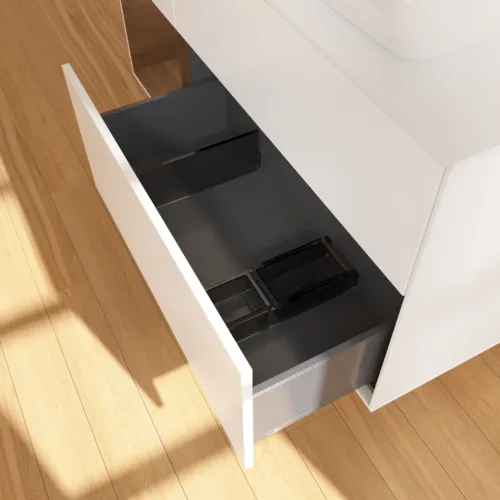 Bild von VILLEROY BOCH Finion Waschbeckenunterschrank, mit Beleuchtung, 3 Auszüge, 1200 x 603 x 501 mm, White Matt Lacquer / Walnut Veneer / Glass White Matt #F801GNMT