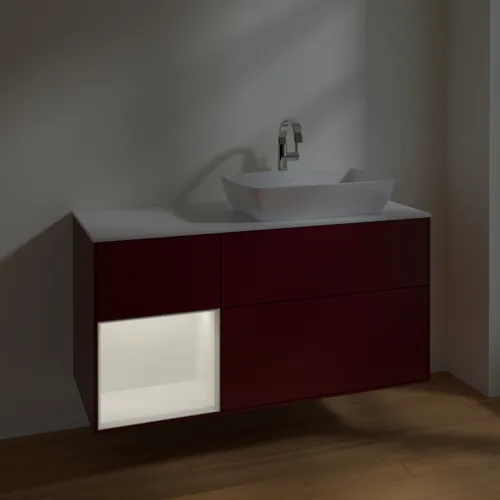 Bild von VILLEROY BOCH Finion Waschbeckenunterschrank, mit Beleuchtung, 3 Auszüge, 1200 x 603 x 501 mm, Peony Matt Lacquer / White Matt Lacquer / Glass White Matt #F801MTHB