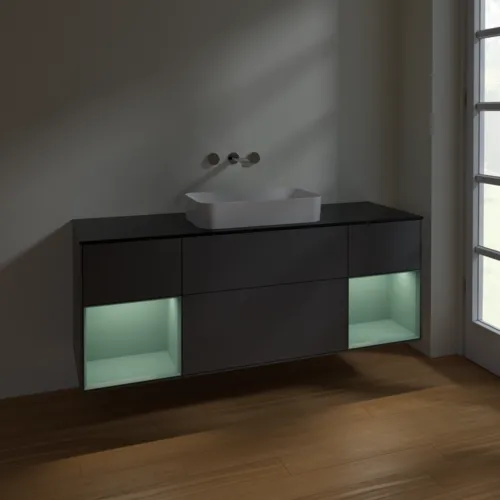 Bild von VILLEROY BOCH Finion Waschbeckenunterschrank, mit Beleuchtung, 4 Auszüge, 1600 x 603 x 501 mm, Anthracite Matt Lacquer / Olive Matt Lacquer / Glass Black Matt #F742GMGK