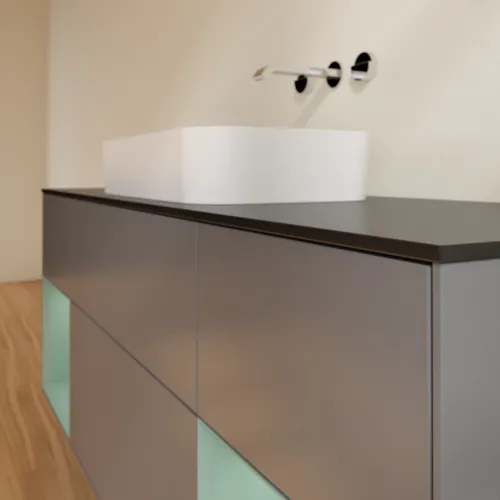 Bild von VILLEROY BOCH Finion Waschbeckenunterschrank, mit Beleuchtung, 4 Auszüge, 1600 x 603 x 501 mm, Anthracite Matt Lacquer / Olive Matt Lacquer / Glass Black Matt #F742GMGK