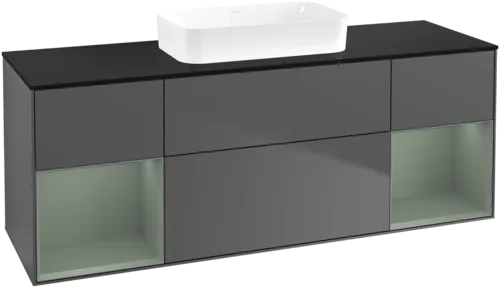 εικόνα του VILLEROY BOCH Finion Vanity unit, with lighting, 4 pull-out compartments, 1600 x 603 x 501 mm, Anthracite Matt Lacquer / Olive Matt Lacquer / Glass Black Matt #F742GMGK