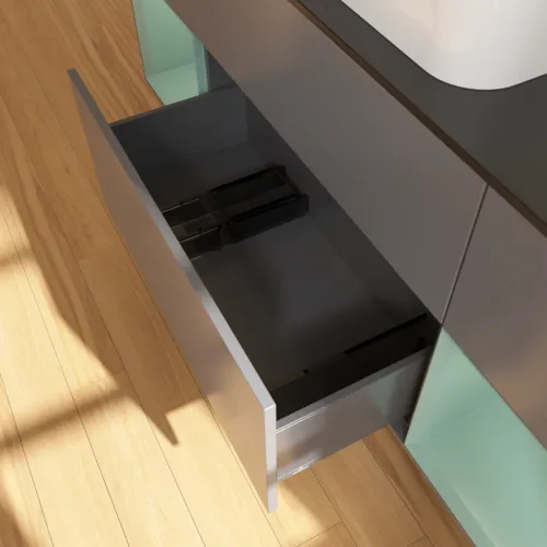 Bild von VILLEROY BOCH Finion Waschbeckenunterschrank, mit Beleuchtung, 4 Auszüge, 1600 x 603 x 501 mm, Anthracite Matt Lacquer / Olive Matt Lacquer / Glass Black Matt #F742GMGK