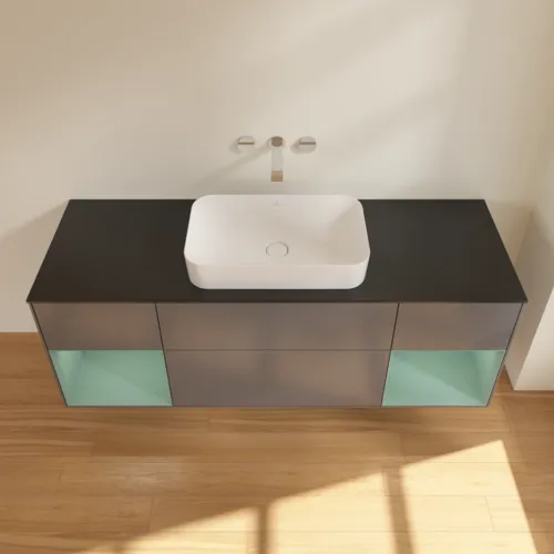 Bild von VILLEROY BOCH Finion Waschbeckenunterschrank, mit Beleuchtung, 4 Auszüge, 1600 x 603 x 501 mm, Anthracite Matt Lacquer / Olive Matt Lacquer / Glass Black Matt #F742GMGK
