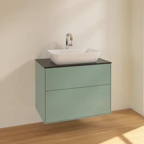 Bild von VILLEROY BOCH Finion Waschbeckenunterschrank, 2 Auszüge, 800 x 603 x 501 mm, Olive Matt Lacquer / Glass Black Matt #F75200GM
