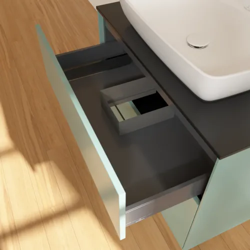 Bild von VILLEROY BOCH Finion Waschbeckenunterschrank, 2 Auszüge, 800 x 603 x 501 mm, Olive Matt Lacquer / Glass Black Matt #F75200GM