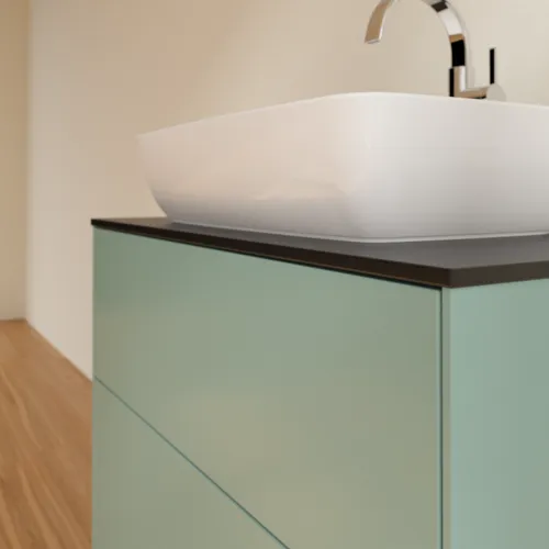 Bild von VILLEROY BOCH Finion Waschbeckenunterschrank, 2 Auszüge, 800 x 603 x 501 mm, Olive Matt Lacquer / Glass Black Matt #F75200GM