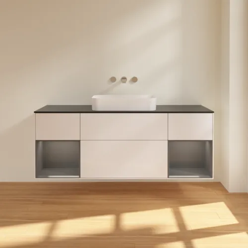 VILLEROY BOCH Finion Waschbeckenunterschrank, mit Beleuchtung, 4 Auszüge, 1600 x 603 x 501 mm, Glossy White Lacquer / Anthracite Matt Lacquer / Glass Black Matt #F742GKGF, Bild 3