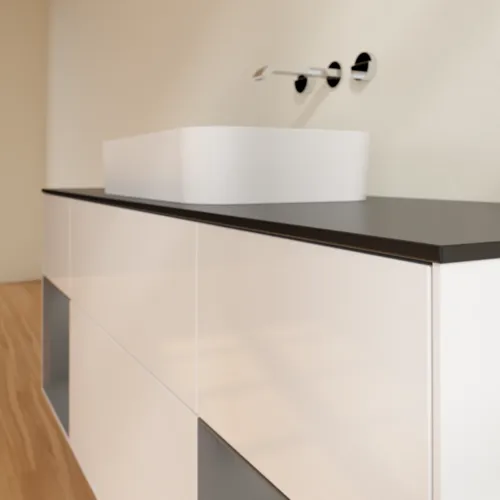 VILLEROY BOCH Finion Waschbeckenunterschrank, mit Beleuchtung, 4 Auszüge, 1600 x 603 x 501 mm, Glossy White Lacquer / Anthracite Matt Lacquer / Glass Black Matt #F742GKGF, Bild 6