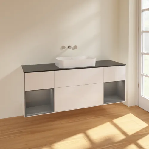 VILLEROY BOCH Finion Waschbeckenunterschrank, mit Beleuchtung, 4 Auszüge, 1600 x 603 x 501 mm, Glossy White Lacquer / Anthracite Matt Lacquer / Glass Black Matt #F742GKGF, Bild 2