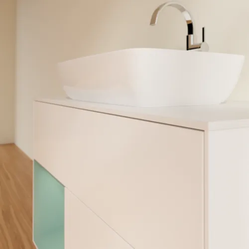 Obrázek VILLEROY BOCH Toaletní skříňka Finion, s osvětlením, 2 výsuvy, 1000 x 603 x 501 mm, bílý matný lak / olivový matný lak / bílé matné sklo #F771GMMT