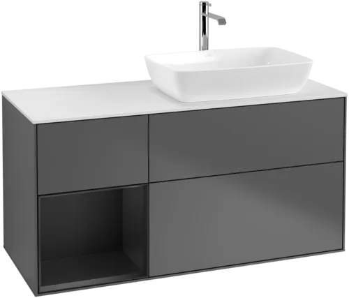 VILLEROY BOCH Finion Vanity unit, with lighting, 3 pull-out compartments, 1200 x 603 x 501 mm, Anthracite Matt Lacquer / Black Matt Lacquer / Glass White Matt #F801PDGK resmi