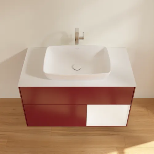 Bild von VILLEROY BOCH Finion Waschbeckenunterschrank, mit Beleuchtung, 2 Auszüge, 1000 x 603 x 501 mm, Peony Matt Lacquer / White Matt Lacquer / Glass White Matt #F781MTHB