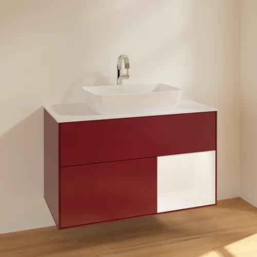 Bild von VILLEROY BOCH Finion Waschbeckenunterschrank, mit Beleuchtung, 2 Auszüge, 1000 x 603 x 501 mm, Peony Matt Lacquer / White Matt Lacquer / Glass White Matt #F781MTHB