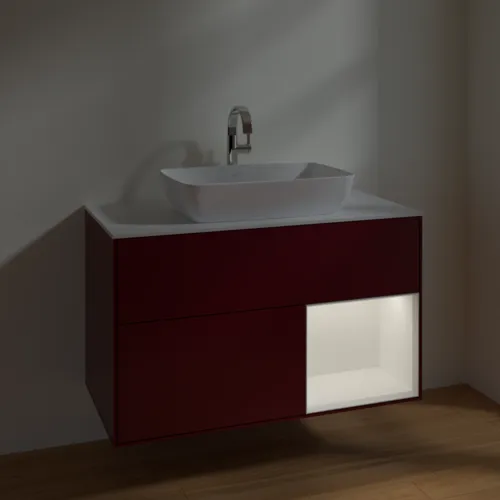 Bild von VILLEROY BOCH Finion Waschbeckenunterschrank, mit Beleuchtung, 2 Auszüge, 1000 x 603 x 501 mm, Peony Matt Lacquer / White Matt Lacquer / Glass White Matt #F781MTHB