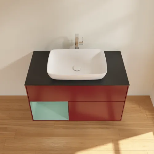 Bild von VILLEROY BOCH Finion Waschbeckenunterschrank, mit Beleuchtung, 2 Auszüge, 1000 x 603 x 501 mm, Peony Matt Lacquer / Olive Matt Lacquer / Glass Black Matt #F772GMHB