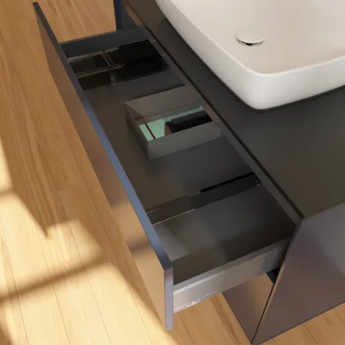 VILLEROY BOCH Finion Waschbeckenunterschrank, mit Beleuchtung, 2 Auszüge, 1000 x 603 x 501 mm, Midnight Blue Matt Lacquer / Olive Matt Lacquer / Glass Black Matt #F772GMHG, Bild 8