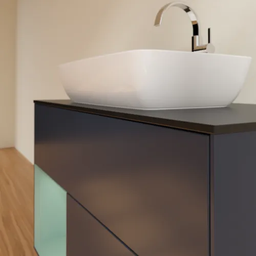 VILLEROY BOCH Finion Waschbeckenunterschrank, mit Beleuchtung, 2 Auszüge, 1000 x 603 x 501 mm, Midnight Blue Matt Lacquer / Olive Matt Lacquer / Glass Black Matt #F772GMHG, Bild 6