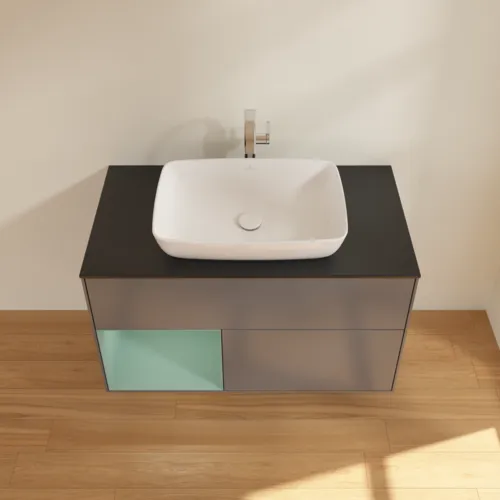 Bild von VILLEROY BOCH Finion Waschbeckenunterschrank, mit Beleuchtung, 2 Auszüge, 1000 x 603 x 501 mm, Anthracite Matt Lacquer / Olive Matt Lacquer / Glass Black Matt #F772GMGK