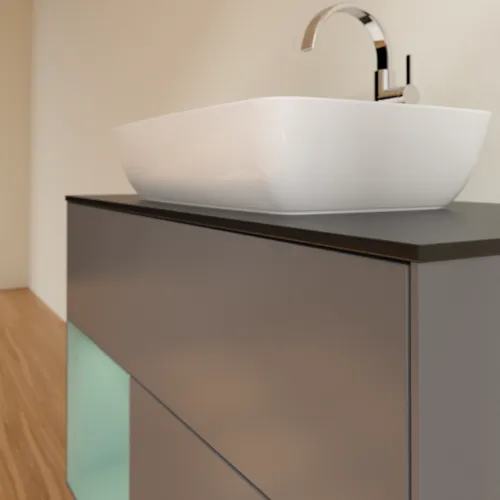 Bild von VILLEROY BOCH Finion Waschbeckenunterschrank, mit Beleuchtung, 2 Auszüge, 1000 x 603 x 501 mm, Anthracite Matt Lacquer / Olive Matt Lacquer / Glass Black Matt #F772GMGK
