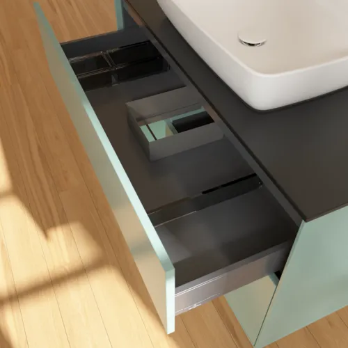 Bild von VILLEROY BOCH Finion Waschbeckenunterschrank, mit Beleuchtung, 2 Auszüge, 1000 x 603 x 501 mm, Olive Matt Lacquer / Olive Matt Lacquer / Glass Black Matt #F772GMGM