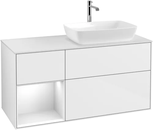 VILLEROY BOCH Finion Vanity unit, with lighting, 3 pull-out compartments, 1200 x 603 x 501 mm, Glossy White Lacquer / Glossy White Lacquer / Glass White Matt #F801GFGF resmi