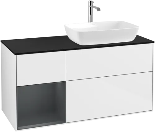 VILLEROY BOCH Finion Vanity unit, with lighting, 3 pull-out compartments, 1200 x 603 x 501 mm, Glossy White Lacquer / Midnight Blue Matt Lacquer / Glass Black Matt #F802HGGF resmi