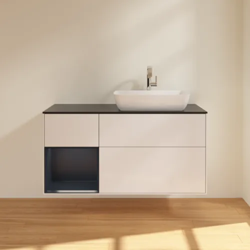 VILLEROY BOCH Finion Waschbeckenunterschrank, mit Beleuchtung, 3 Auszüge, 1200 x 603 x 501 mm, Glossy White Lacquer / Midnight Blue Matt Lacquer / Glass Black Matt #F802HGGF, Bild 3