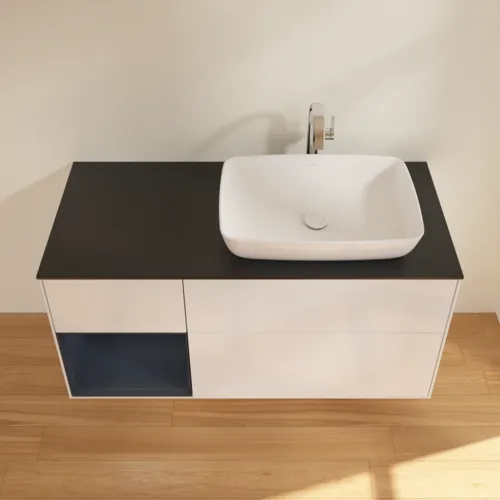 VILLEROY BOCH Finion Waschbeckenunterschrank, mit Beleuchtung, 3 Auszüge, 1200 x 603 x 501 mm, Glossy White Lacquer / Midnight Blue Matt Lacquer / Glass Black Matt #F802HGGF, Bild 4