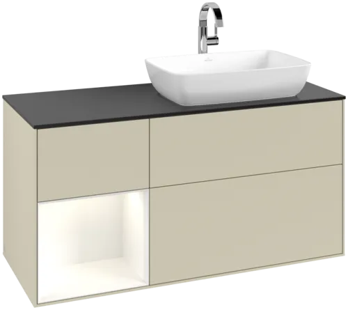 VILLEROY BOCH Finion Vanity unit, with lighting, 3 pull-out compartments, 1200 x 603 x 501 mm, Silk Grey Matt Lacquer / Glossy White Lacquer / Glass Black Matt #F802GFHJ resmi