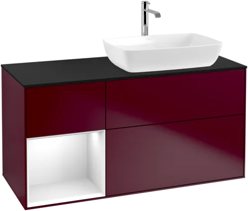 VILLEROY BOCH Finion Vanity unit, with lighting, 3 pull-out compartments, 1200 x 603 x 501 mm, Peony Matt Lacquer / Glossy White Lacquer / Glass Black Matt #F802GFHB resmi