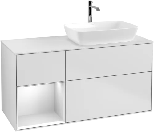 VILLEROY BOCH Finion Vanity unit, with lighting, 3 pull-out compartments, 1200 x 603 x 501 mm, White Matt Lacquer / White Matt Lacquer / Glass White Matt #F801MTMT resmi