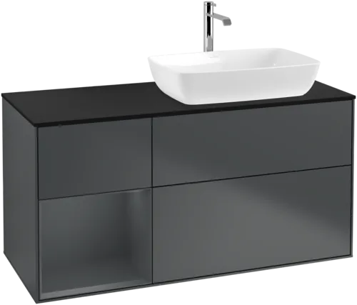 VILLEROY BOCH Finion Vanity unit, with lighting, 3 pull-out compartments, 1200 x 603 x 501 mm, Midnight Blue Matt Lacquer / Midnight Blue Matt Lacquer / Glass Black Matt #F802HGHG resmi