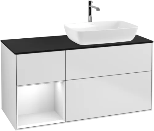 VILLEROY BOCH Finion Vanity unit, with lighting, 3 pull-out compartments, 1200 x 603 x 501 mm, White Matt Lacquer / Glossy White Lacquer / Glass Black Matt #F802GFMT resmi