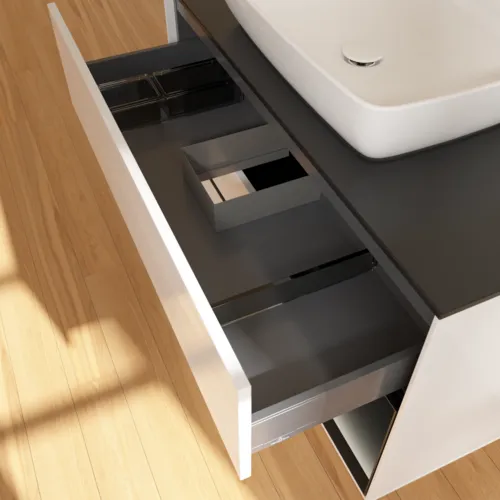 Bild von VILLEROY BOCH Finion Waschbeckenunterschrank, mit Beleuchtung, 2 Auszüge, 1000 x 603 x 501 mm, Glossy White Lacquer / Black Matt Lacquer / Glass Black Matt #F782PDGF