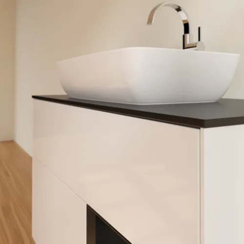 Bild von VILLEROY BOCH Finion Waschbeckenunterschrank, mit Beleuchtung, 2 Auszüge, 1000 x 603 x 501 mm, Glossy White Lacquer / Black Matt Lacquer / Glass Black Matt #F782PDGF