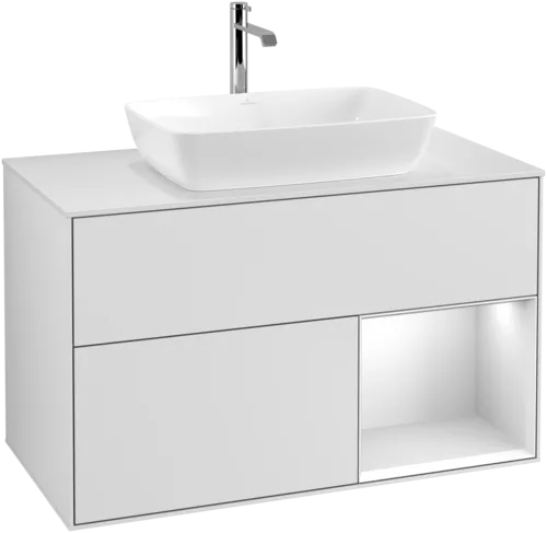 VILLEROY BOCH Finion Vanity unit, with lighting, 2 pull-out compartments, 1000 x 603 x 501 mm, White Matt Lacquer / White Matt Lacquer / Glass White Matt #F781MTMT resmi
